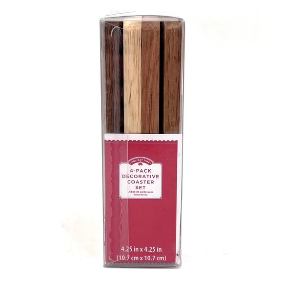 Holiday Time 4-Pack Decorative Coaster Set Baby It's Cold Outside Acacia Wood - Picture 6 of 11